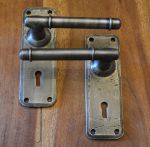 Light Pewter, Cottage Style Wrought Iron Door Handles c/w Keyhole, Rustproof Finish HF100
